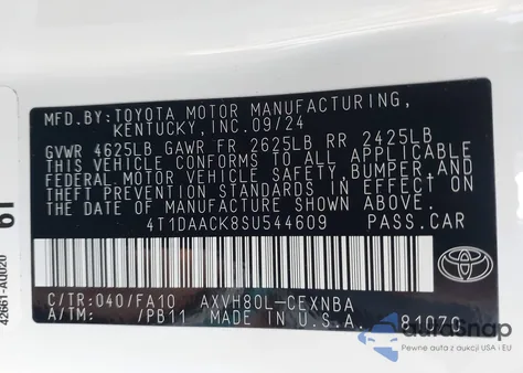 2025 Toyota Camry Le from USA, damaged, VIN 4T1DAACK8SU544609